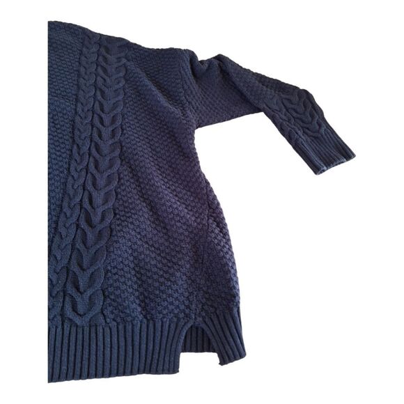 Ana Chunky Cable Knit Boxy Sweater Pullover Turtleneck Cotton Blend Black XXL - Picture 5 of 11